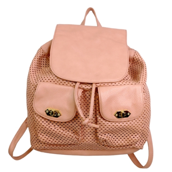 Steve Madden Blush Pink Vegan Leather Drawstring Foldover Backpack Purse Bag - Picture 12 of 12